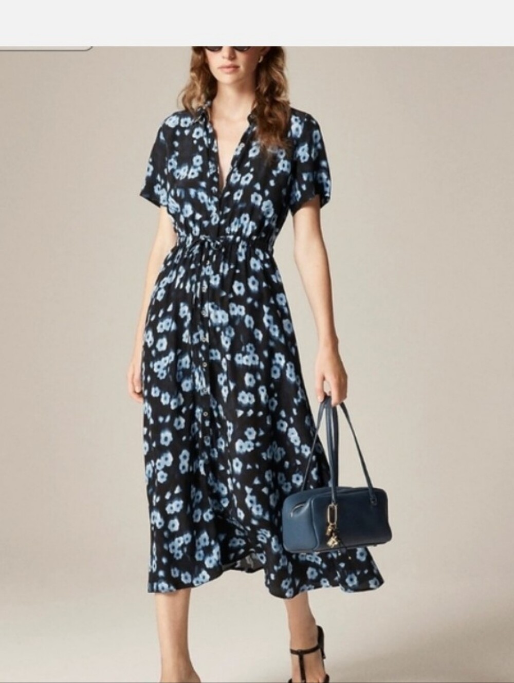 J Crew Cerise Blurry Floral Tie-Waist Midi Dress Crepe D Chine NWOT